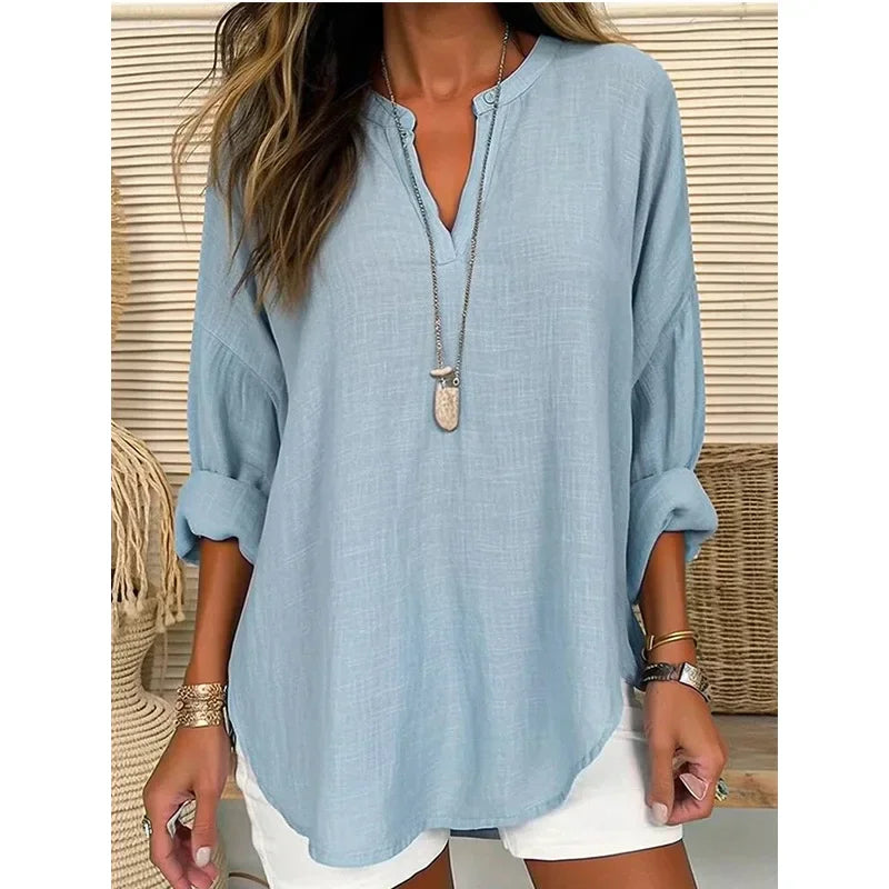 Lucy Solid Notched Neck Blouse